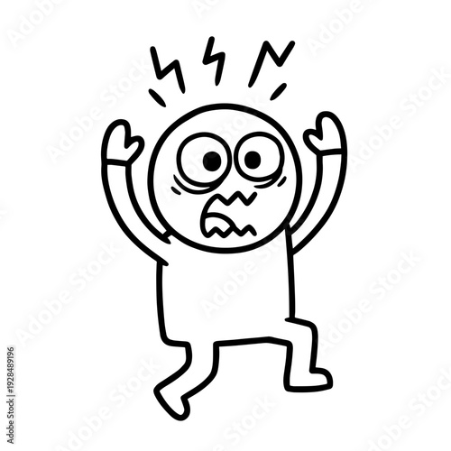 Cartoon character expressing shock with arms raised in surprise  
