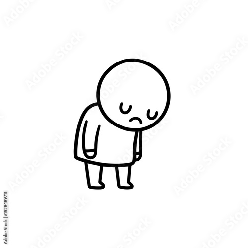 Simple line drawing of a sad character with a slumped posture  