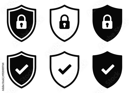 Security shield sign icon vector set, lock security and privacy protection symbols, shield defense icons collection, editable vector illustration, flat and line style