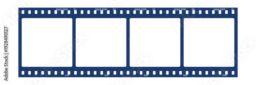 Blue film strip with empty frames and subtle speckled texture, vintage cinema or photography aesthetic