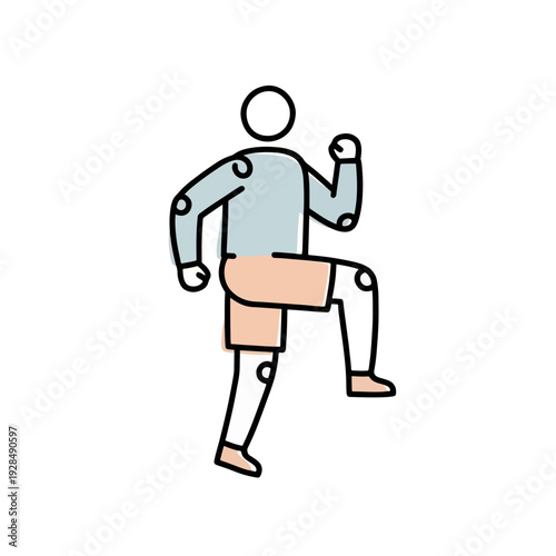 Human figure performing high knees cardio exercise in minimal style  