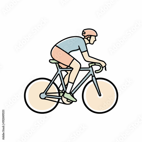 Cyclist pedaling on bicycle in minimalist style illustrating exercise  