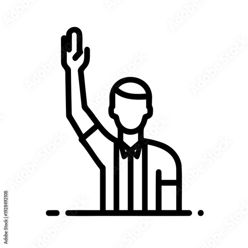 Referee raising hand to signal decision in line art style  