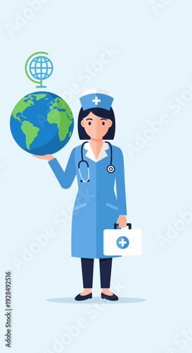 A Compassionate Nurse Holding the Globe Symbolizing Global Healthcare and Well-being Initiatives