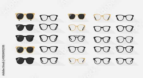 A Collection Of Fashionable Eyeglasses and Sunglasses In Vector Style for Various Occasions