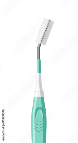 A Close-Up View of a Teal-Colored Interdental Brush Against a White Backdrop