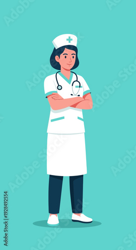 A Confident Medical Professional Standing Ready To Assist Patient Care In A Hospital Setting