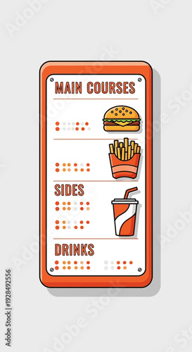 A Contemporary Digital Menu Displaying Main Courses, Sides, and Drinks for Modern Dining Experiences
