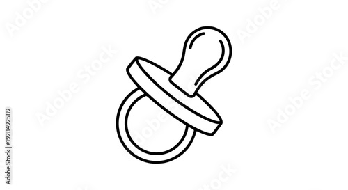 Minimal pacifier line art vector, monoline outline style, black and white icon, editable stroke, isolated on white background, logo ready design