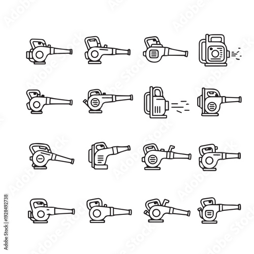 Leaf Blower Icons Set Various Styles and Angles Garden Tool Line Art Collection
