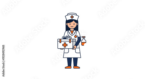 A Friendly Nurse Smiling and Carrying Medical Supplies for Healthcare Illustrations