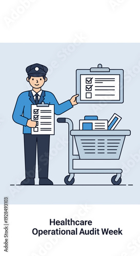 A Healthcare Inspector Presents Audit Findings With Cart And Checklist During Review Week