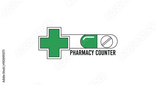 A Minimalistic Pharmacy Logo Design Depicting a Medical Cross and Capsule Style Symbol