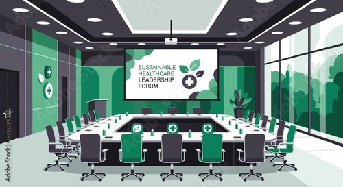 A Modern Conference Room Depicting Sustainable Healthcare Leadership Discussion