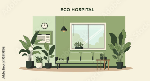 A Modern And Green Eco-Friendly Hospital Waiting Area With Plants And Natural Light