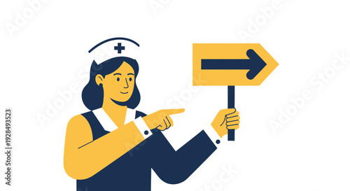 A Nurse Directing Patient's Route With Signage Representing Healthcare Guidance