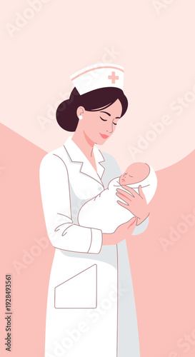 A Nurse Gently Holds A Swaddled Infant In A Tender Depiction Of Newborn Care And Wellness