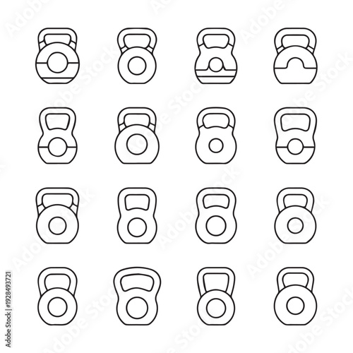 Kettlebell Icons Collection Various Styles Fitness Equipment Graphic
