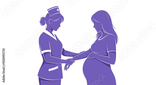 A Nurse Offering Care And Support To A Pregnant Patient Silhouette Illustration