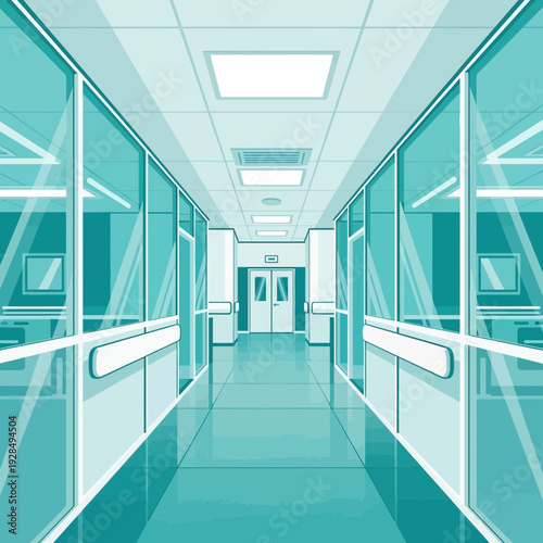 A Sterile And Modern Hospital Corridor With Large Glass Windows And Clean Aesthetics