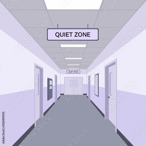A Sterile And Tranquil Corridor With Quiet Zone Signage Promoting Serenity And Silence