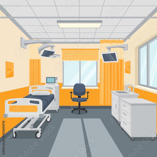 A Sterile, Modern Hospital Room Depicted, Ready For Patient Care and Medical Procedures