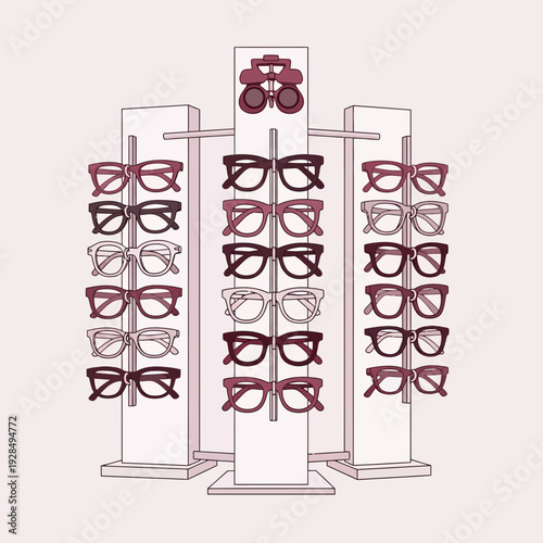 A Stylish Eyewear Display Showcasing Various Spectacle Frames For Vision Correction and Fashion