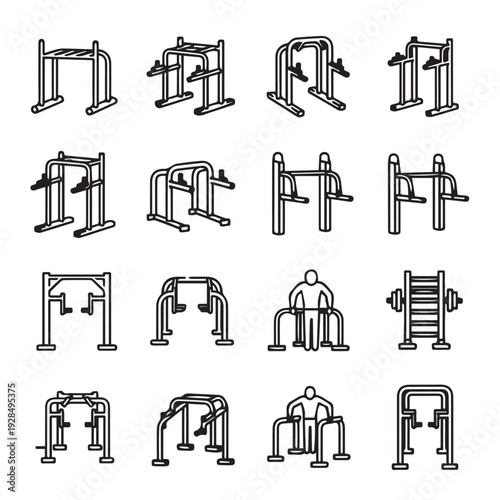 Outdoor Gym Equipment Line Art Icons Set Fitness Machine Collection Vector Illustration