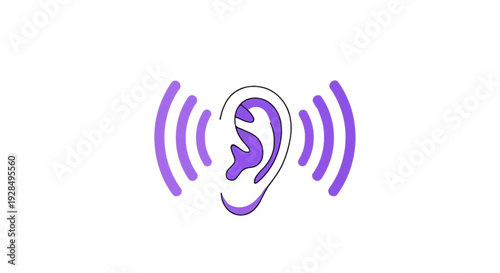 Abstract Ear Icon Representing Hearing and Sound Waves on White Background