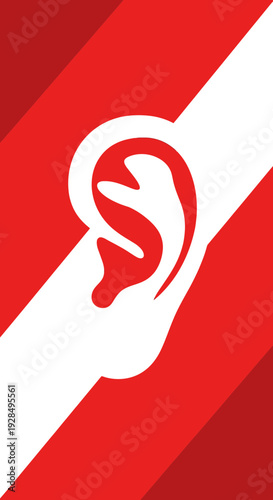 Abstract Ear Illustration Against Red And White Angled Stripes Background Artistic Design