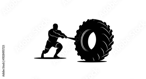 Man Pulling Tire in Silhouette Illustration