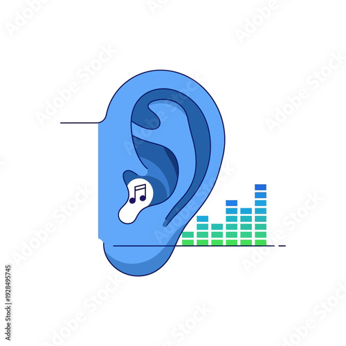 Abstract Ear Illustration With Musical Note And Sound Waves Graphic Design