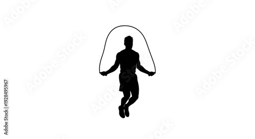 Silhouette of a Person Jumping Rope Against White Background