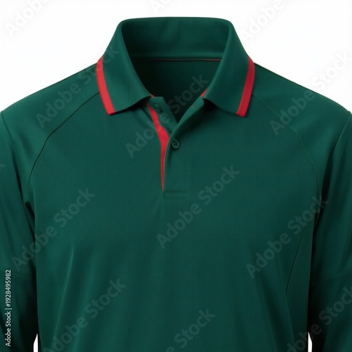 Green cotton polo t shirt isolated on white background with blank casual apparel design