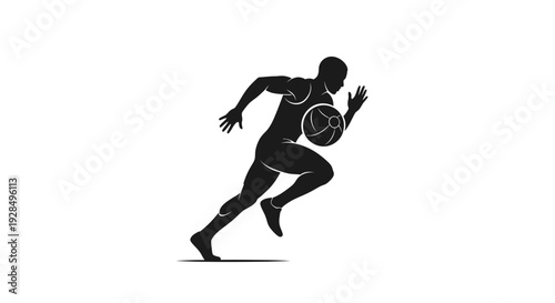 Silhouette of a Running Athlete with a Ball in Motion