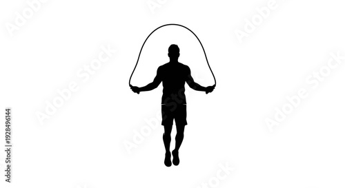 Silhouette of a Man Jumping Rope Against a White Background