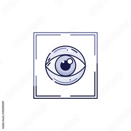 Abstract Eye Icon Within a Squared Frame Representing Vision and Perception in Modern Style