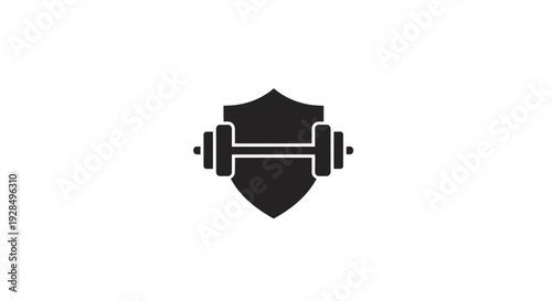 Fitness and strength icon with shield and dumbbell silhouette