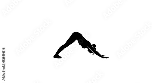 Silhouette of a Woman Doing Yoga in Downward Dog Pose on White Background