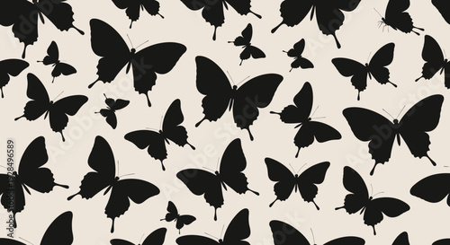 black butterfly pattern, seamless background, monochrome design