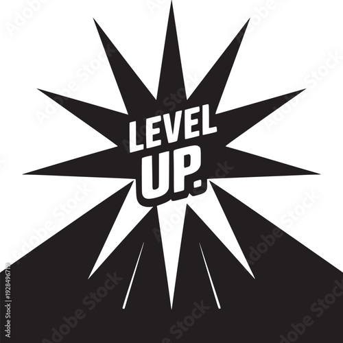 Bold level up graphic for games and promotions, offering a modern, eye-catching design with high impact