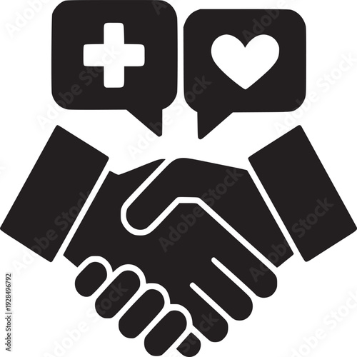 Healthcare partnership handshake for health and wellness agreement, supporting community and medicine