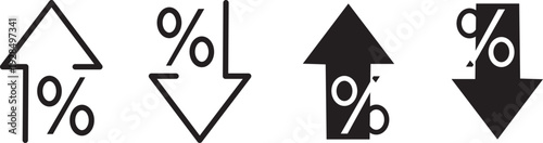 percentage icons, percent arrows icon set .Percent arrow up and down flat and line style symbols