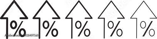 percentage icons, percent arrows icon set .Percent arrow up and down flat and line style symbols