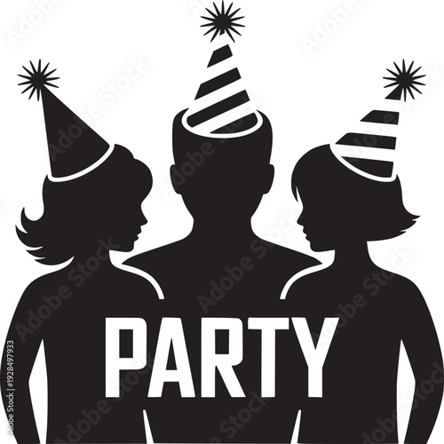 Celebrate with friends at a fun party event wearing festive hats for a happy occasion illustration