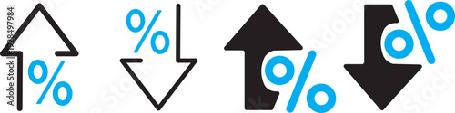 percentage icons, percent arrows icon set .Percent arrow up and down flat and line style symbols