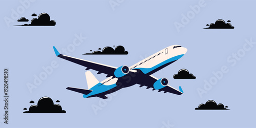 Commercial Airplane Flying Through Clouds vector
