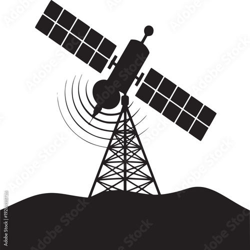 Satellite and tower communications signal reaching new heights in the digital age black and white