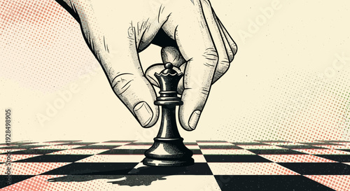 hand placing queen chess piece, strategy concept