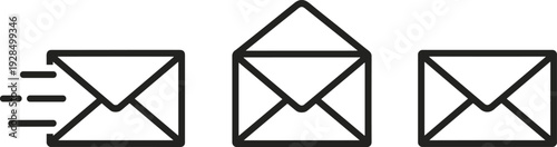 Email envelope icons set with send, open and message symbols isolated on white background for communication and newsletter design